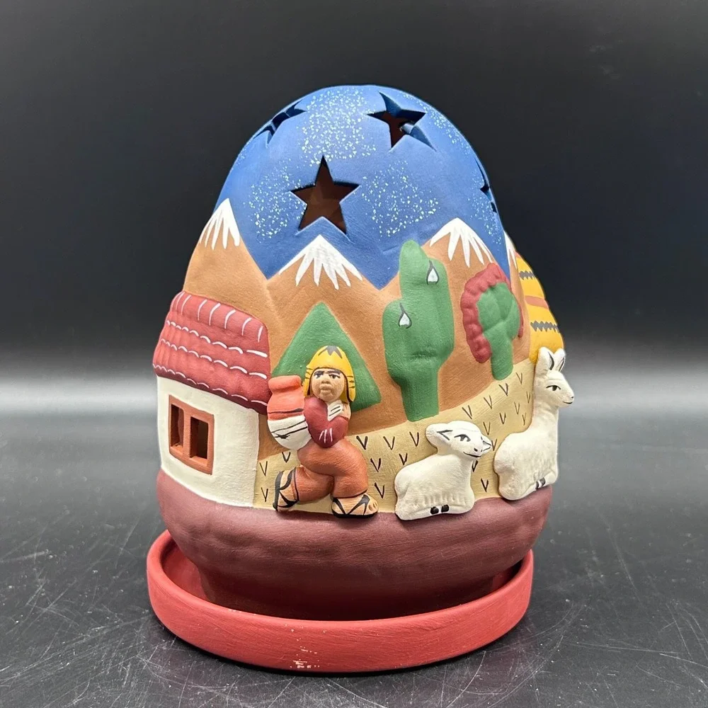 Peru Nativity Tealight Christmas Candle Holder Terracotta Style‎ Ceramic Stars